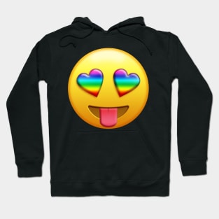 Smiling Face with Rainbow Heart-Eyes Tongue Out Gay Emoji | Pop Art Hoodie